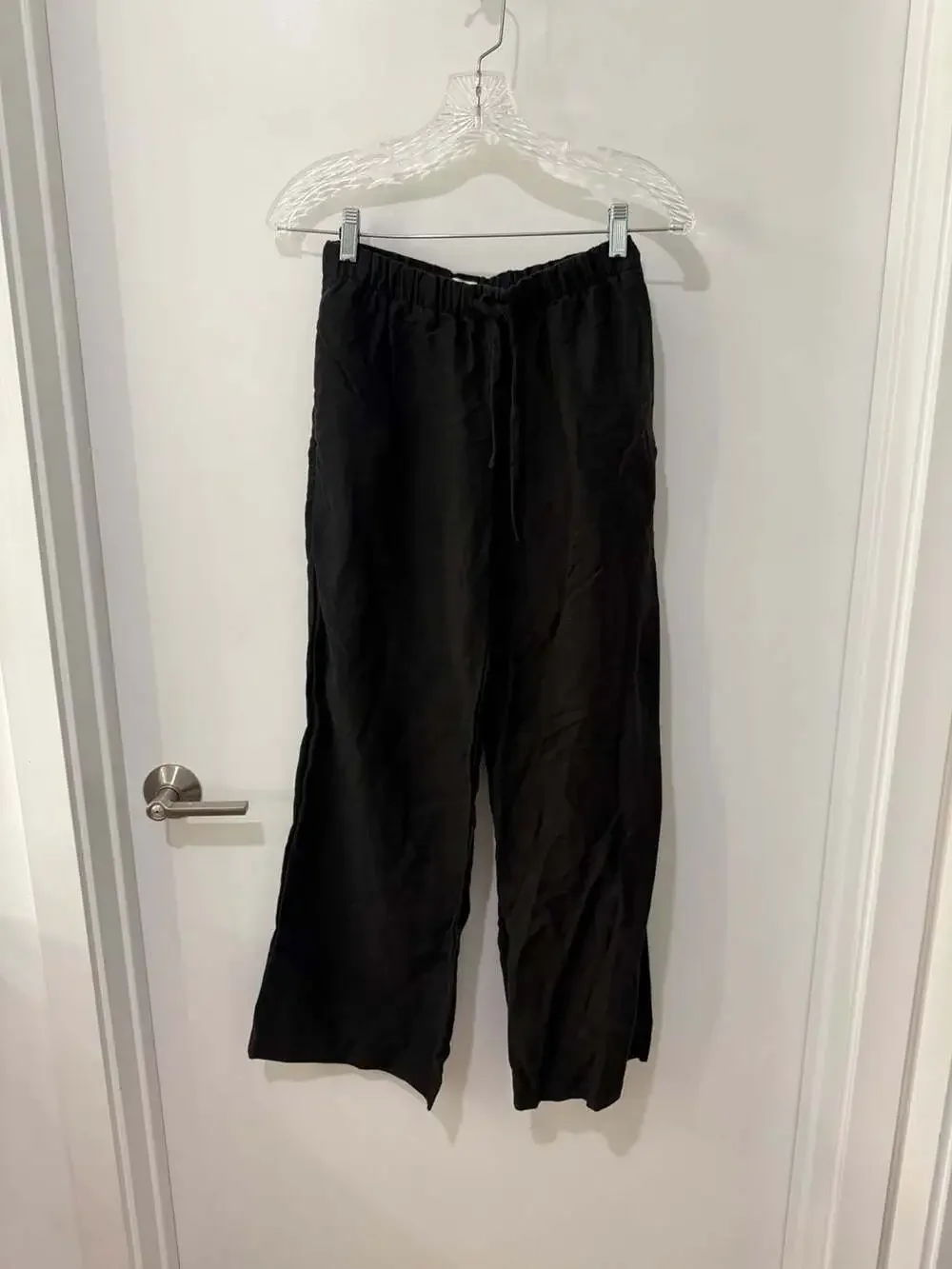 Wilfred Women's Black Linen Drawstring Pull-On Wide Leg Pants Size XS